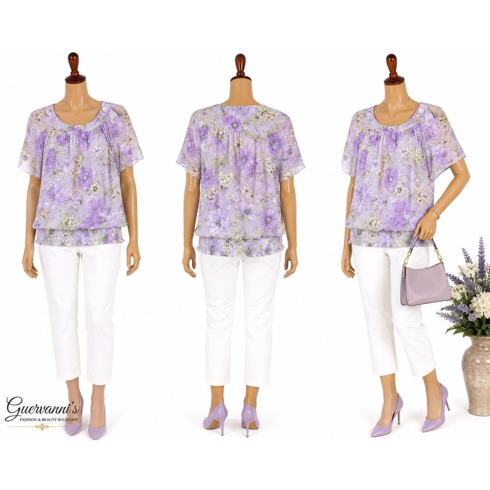 ALFRED DUNNER Womens Size 18W lBlouse Purple Blouse Sheer Overlay Elastic Hem